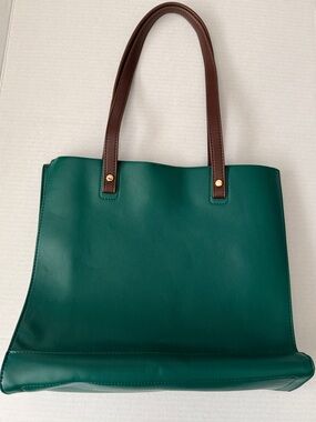 Montana West Dark Green Leather Tote Bag or Shoulder Purse Brown Straps